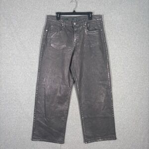Wild Fable Wide Leg Baggy Jeans‎ Size 14 Silver Metallic Coated Streetwear Rave
